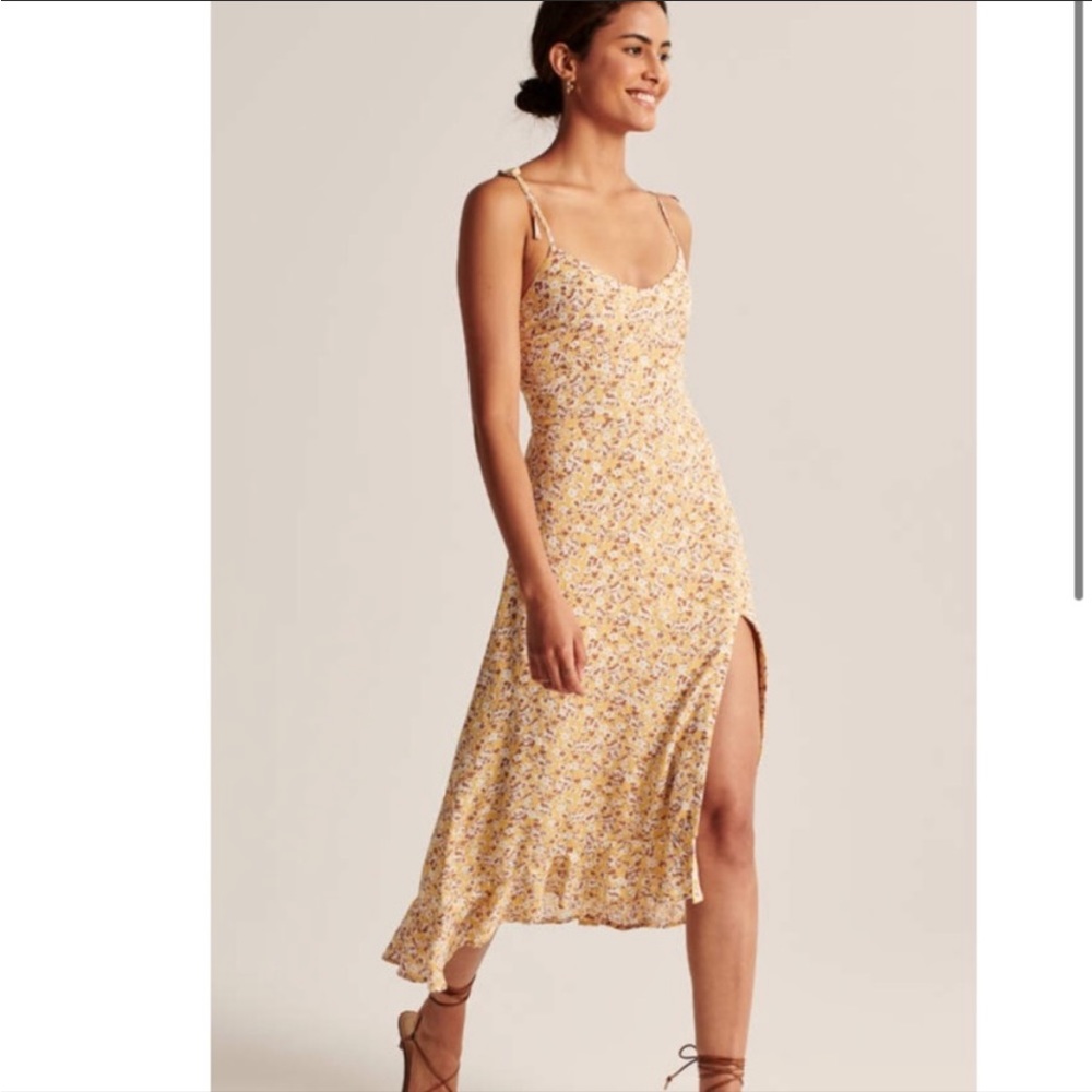 Abercrombie Yellow Tie Strap Floral Midi Dress